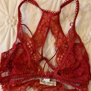 For Love and Lemons Skivvies Red Lace Bralette